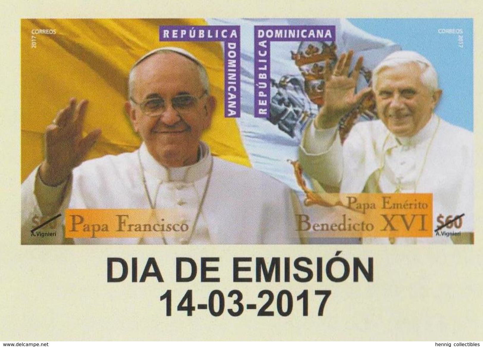 DOMINICAN REP. 2017 - Honoring The Pontificado, Pope Benedicto XVI + Pope Francisco Se-tenant - Repubblica Domenicana