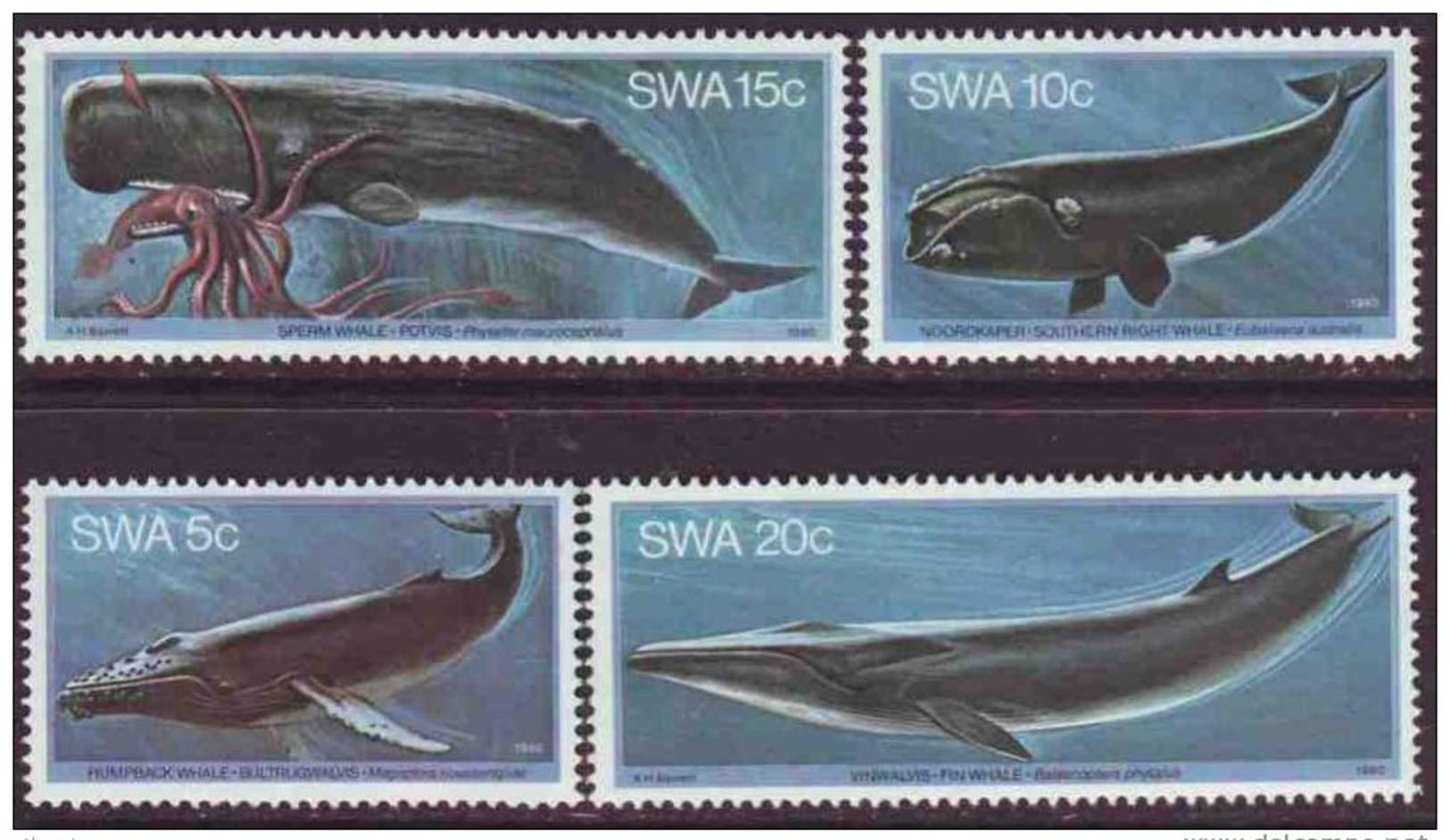 D90819 South West Africa 1980 MAMMALS WHALES Scuba Octypus MNH Set  - SWA Namibia Namibie Sudwes Afrika - Namibië (1990- ...)