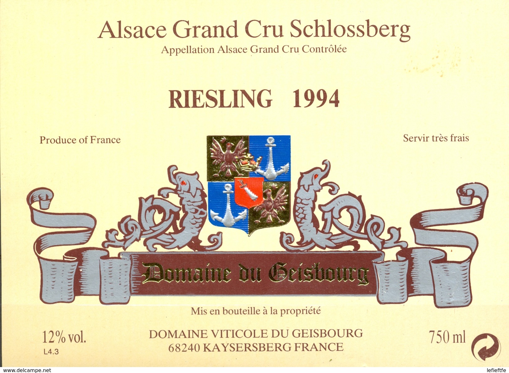 475 - France - 1994 - Riesling - Alsace Grand Cru Schlossberg - Domaine Du Geisbourg - 68240 Kaysersberg - Riesling