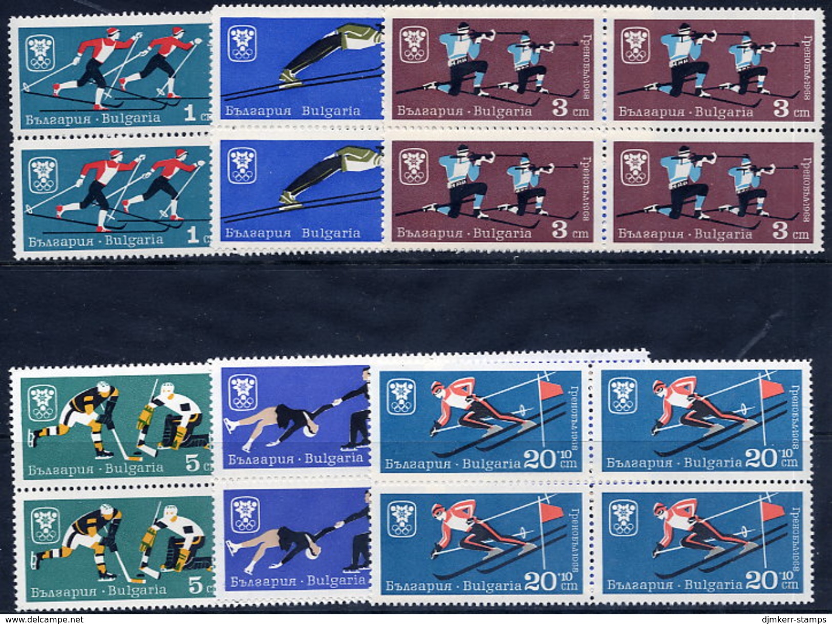 BULGARIA 1967 Winter Olympics Blocks Of 4 MNH / **.  Michel 1744-49 - Unused Stamps