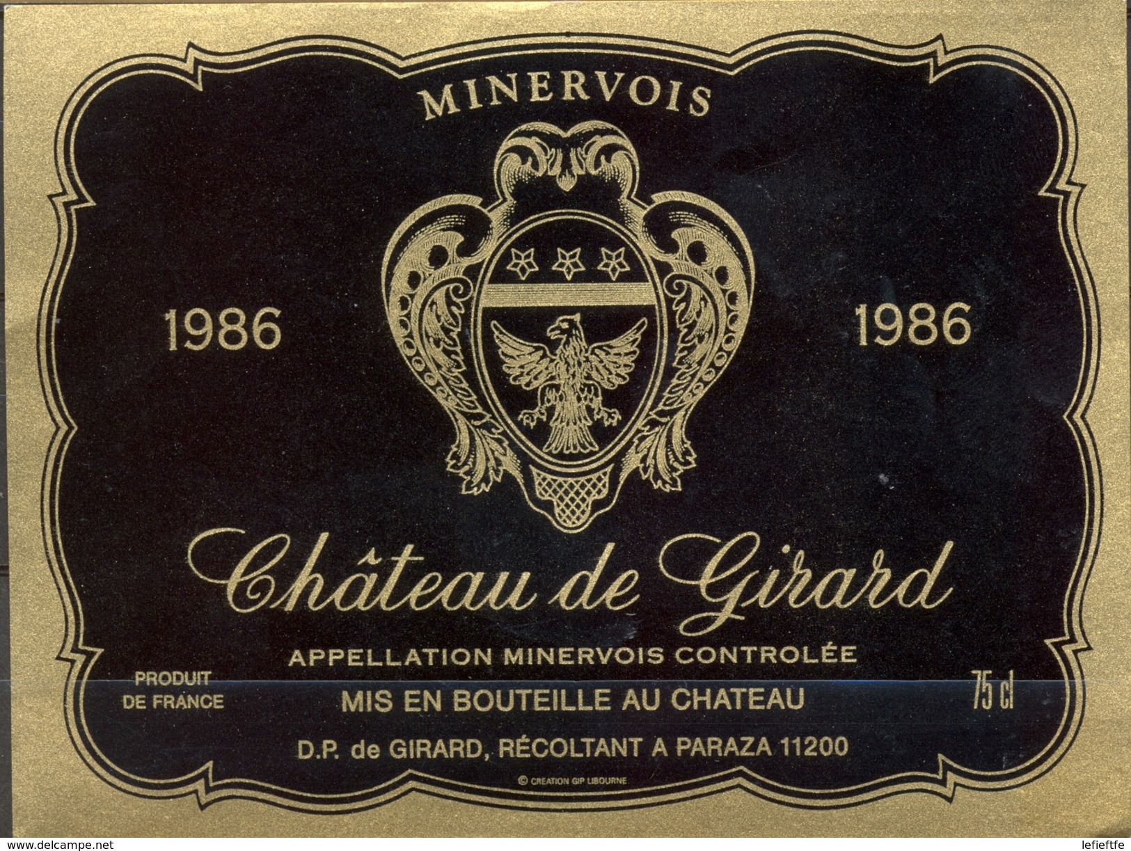 491 - France - 1986 - Minervois - Château De Girard - D.P. De Girard Récoltant à Paraza 11200 - Vino Tinto