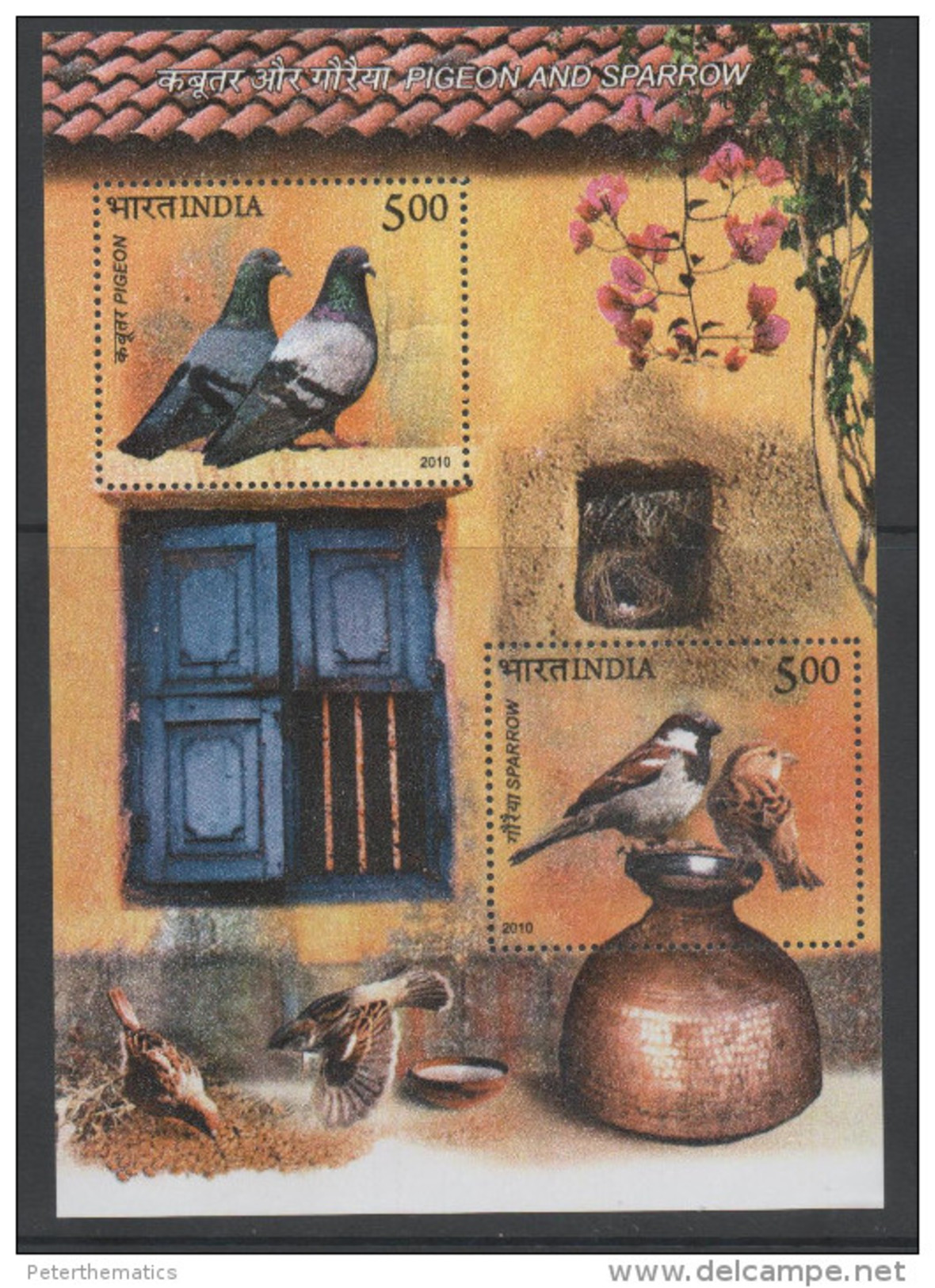 INDIA, 2010,MNH,BIRDS,SPARROWS, PIGEONS, SHEETLET - Sparrows