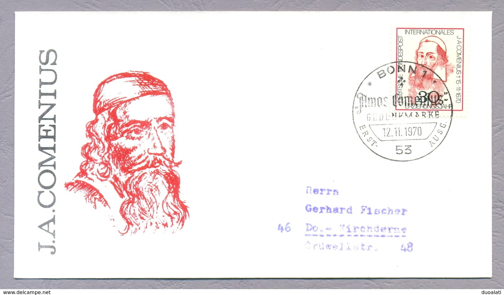 Germany 1970, FDC Johann Amos Comenius Education Year Sonder Stempel Bonn - Other & Unclassified