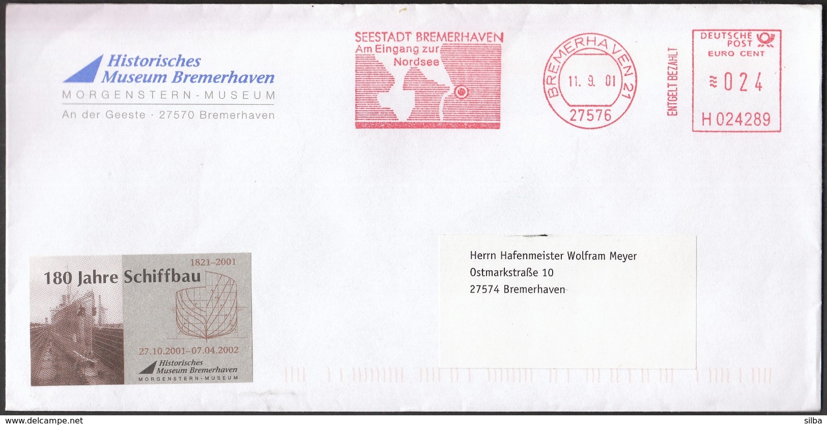 Germany Bremerhaven 2001 / Ships / Sea Town Bremenhaven Entrance To The North Sea / Machine Stamp - Barcos
