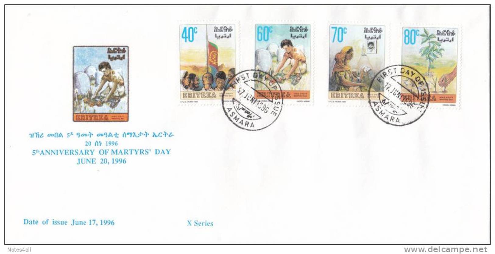 Stamps ERITREA 1996 SC 263-266 FDC MARTYRS  DAY - Eritrea