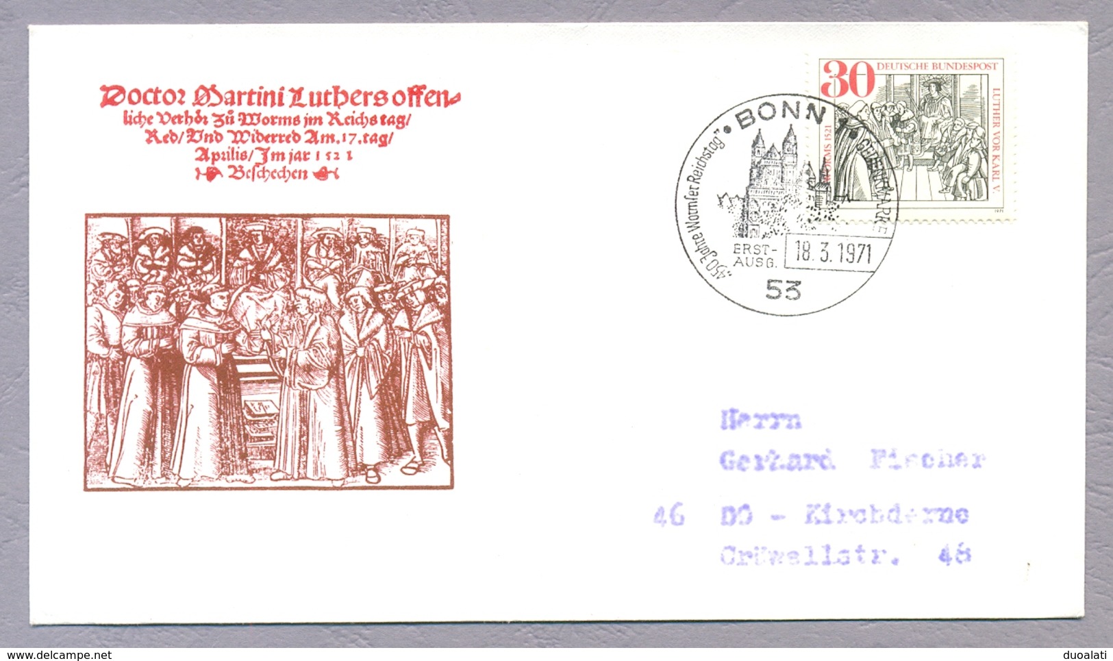 Germany 1971, FDC 450. Jahrestag Des Wormser Reichstages Sonder Stempel Bonn - Other & Unclassified