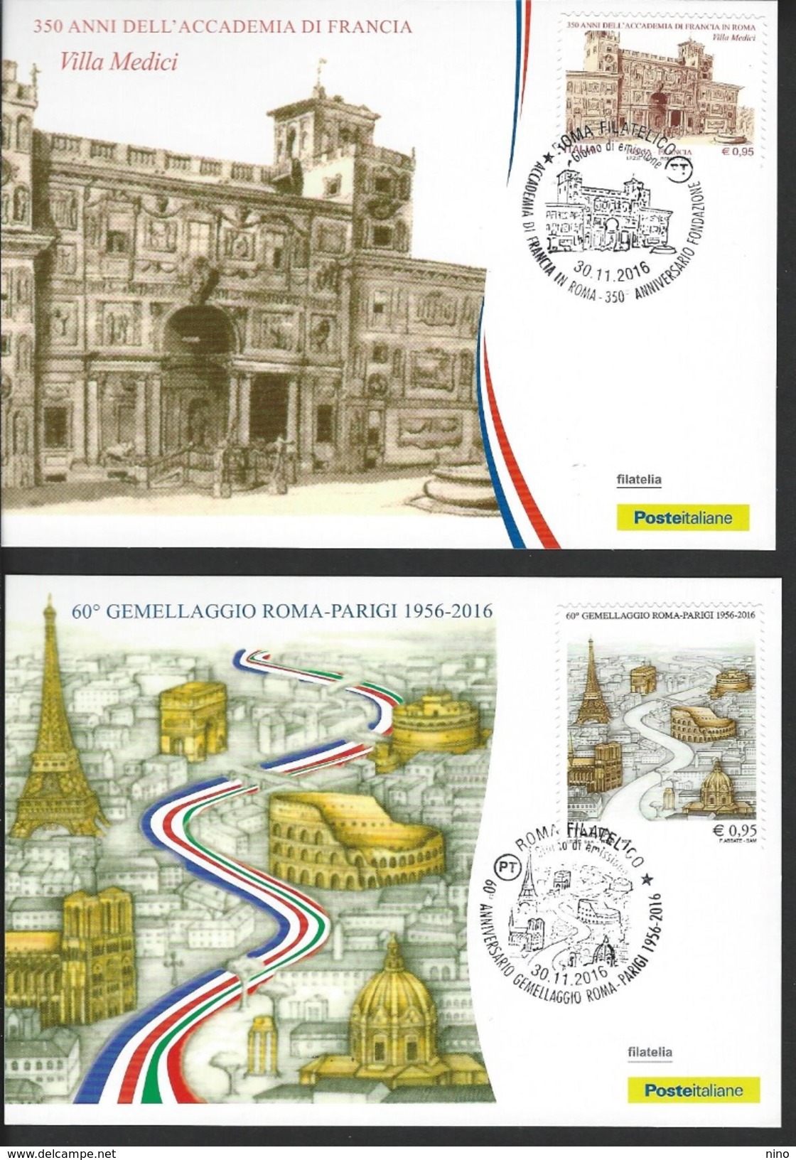 Italy. Scott # 3433-34 FDC 2 Maxicards. 350Yr. Of Villa Medici Academy. Joint Issue With France 2016 - Emissioni Congiunte