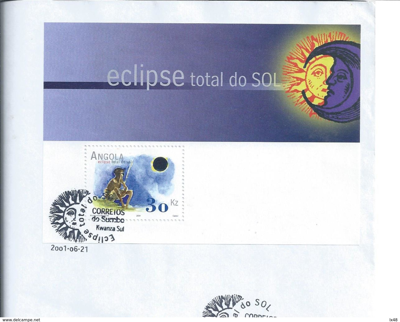 Astronomy.Fdc With Block Of Total Sun Eclipse 2001,Sumbe,Angola.Astronomie.FDC Mit Totalem Sonnenfinsternis Block.3sca.R - Astronomie