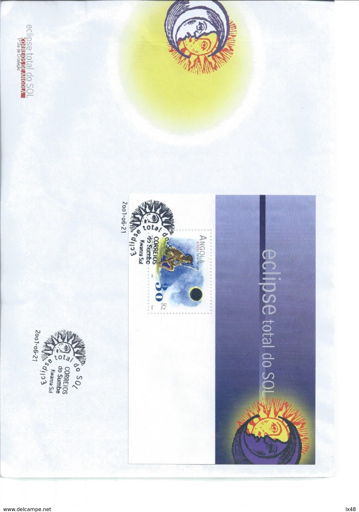 Astronomy.Fdc With Block Of Total Sun Eclipse 2001,Sumbe,Angola.Astronomie.FDC Mit Totalem Sonnenfinsternis Block.3sca.R - Astronomie