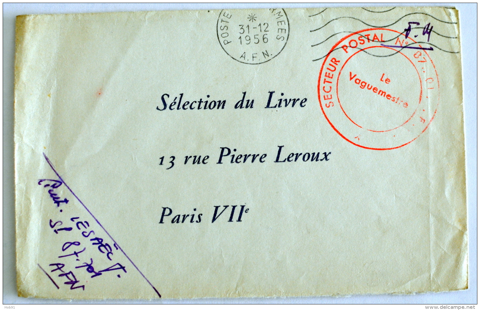 Enveloppe "Poste Aux Armées AFN",  Cachet "secteur Postal N°87" (Env 211) - Guerra D'Algeria