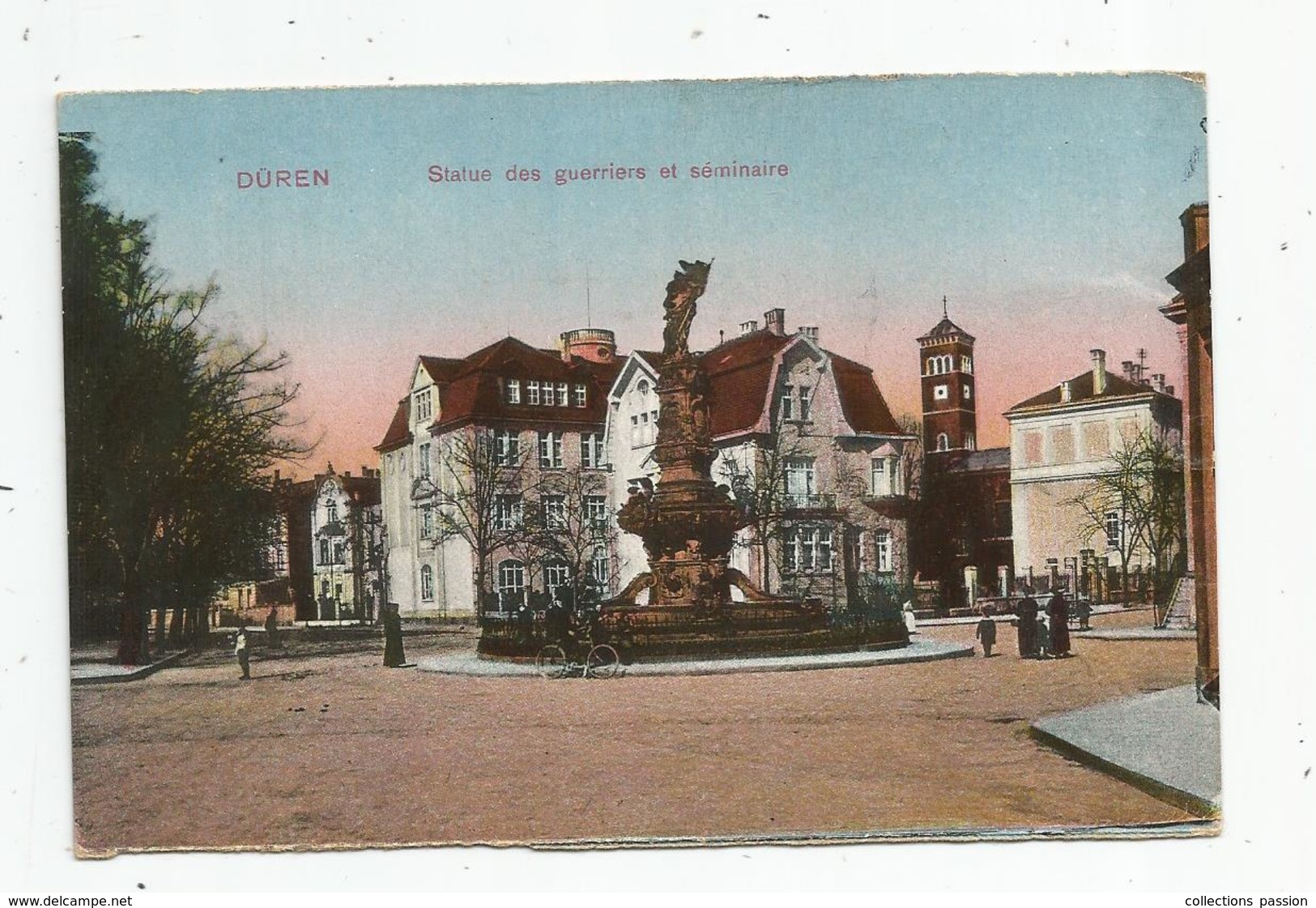 Cp , Allemagne , DUEREN , DÜREN , Statue Des Guerriers Et Séminaire , écrite , Ed : N. Dienst - Dueren