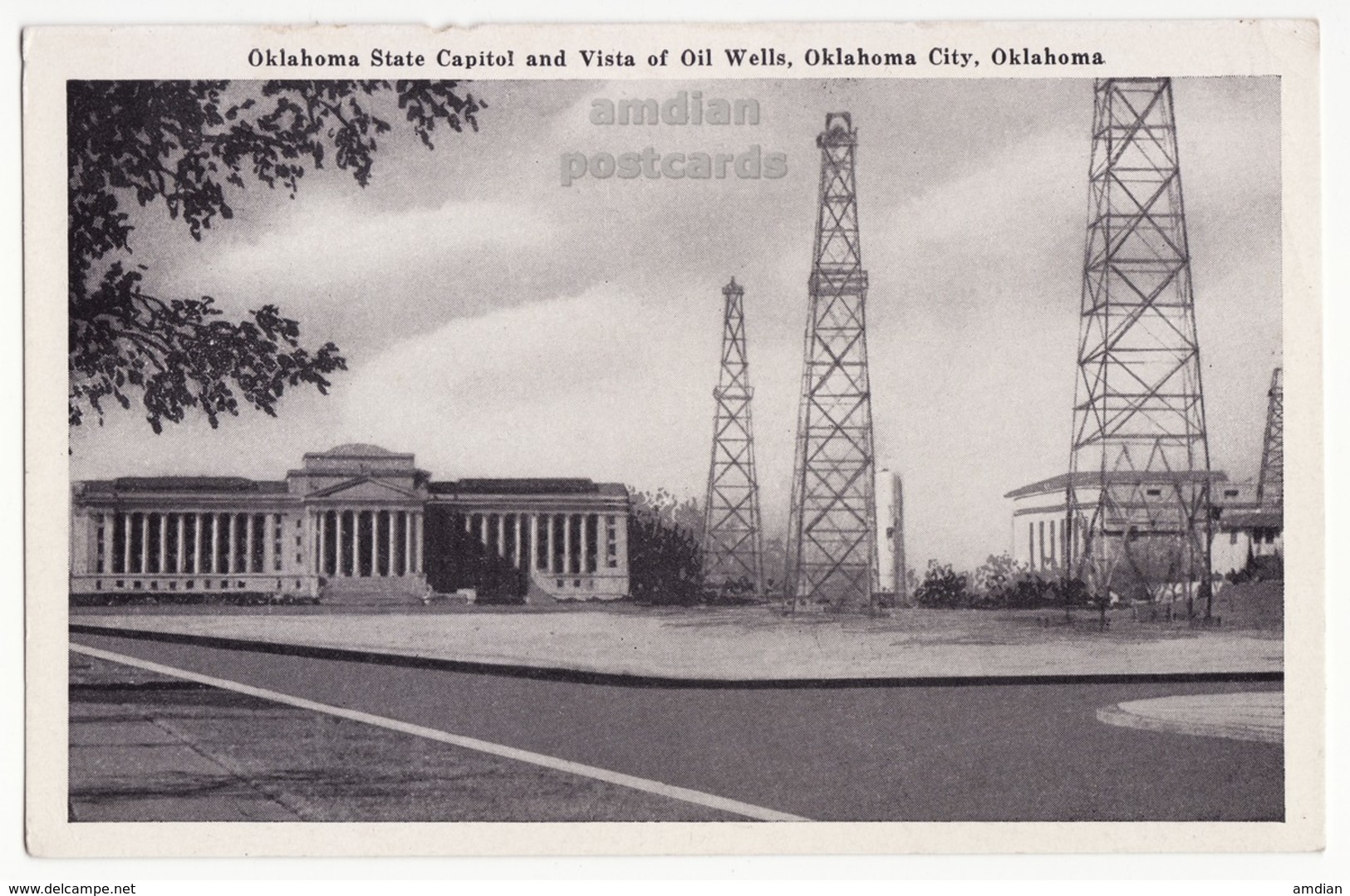 OKLAHOMA CITY OK, State Capitol Building, Vista Of Oil Wells, 1940s Vintage Unused Postcard - Oklahoma City