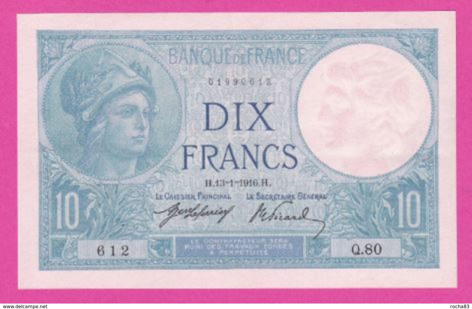 Billet - 10 Francs MINERVE Du 13 01 1916 TTB+ - 10 F 1916-1942 ''Minerve''
