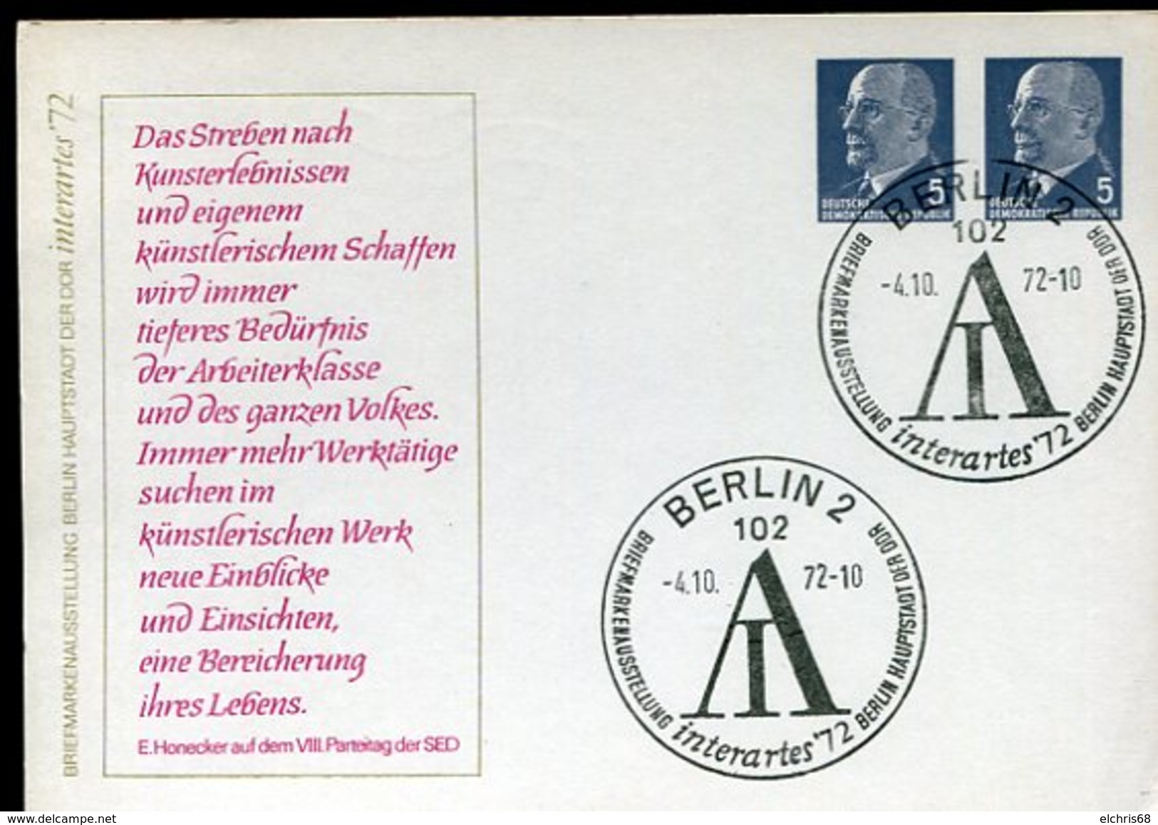 VR 633  Allemagne RDA Entier Postal 2 X 5 Du 4.10.72 - Cartes Postales - Oblitérées