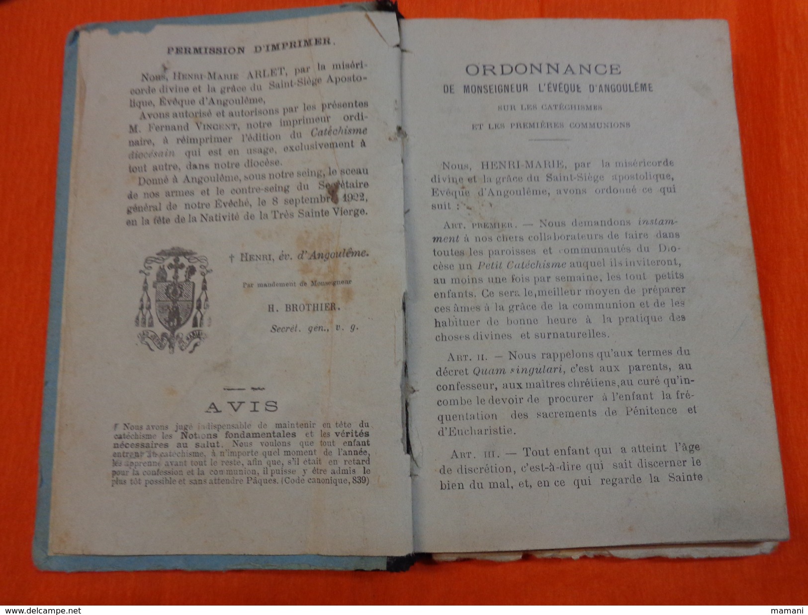 &lrm;CATECHISME Du Diocese D'angouleme Ordre De Mgr HENRI MARIE ARLET &lrm; - 1901-1940