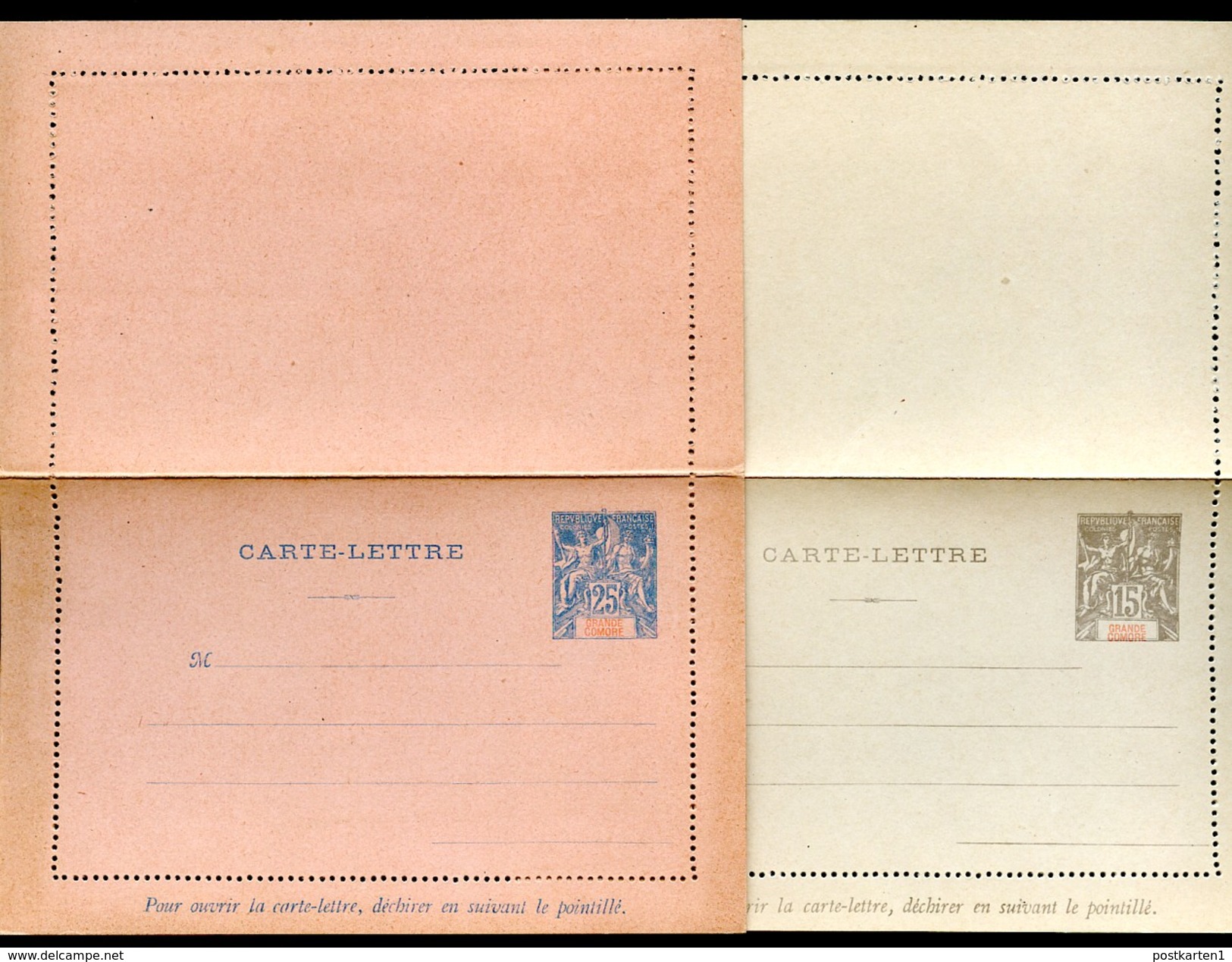 GRAND COMORO Letter Cards #A5-6  Mint Vf 1901 - Lettres & Documents