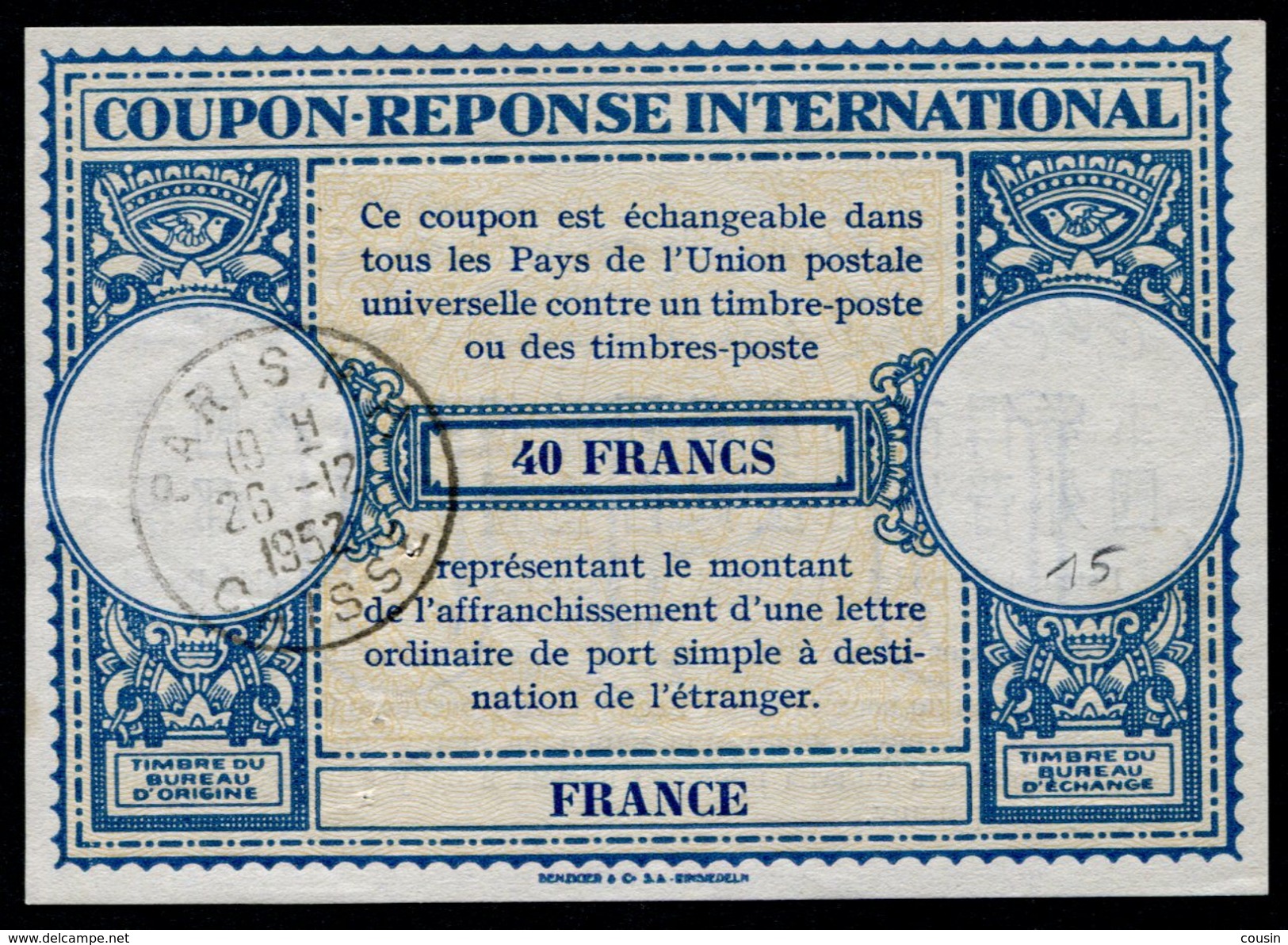 FRANCE  International Reply Coupon / Coupon Réponse International - Coupons-réponse