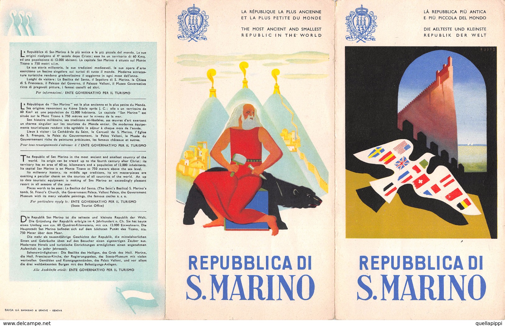 05660 "REPUBBLICA DI SAN MARINO - PIEGH. PUBBL. ILL. DI Mario Puppo (Levanto, 1905-Chiavari, 1970) - CIRCA 1950" ORIGIN. - Altri & Non Classificati
