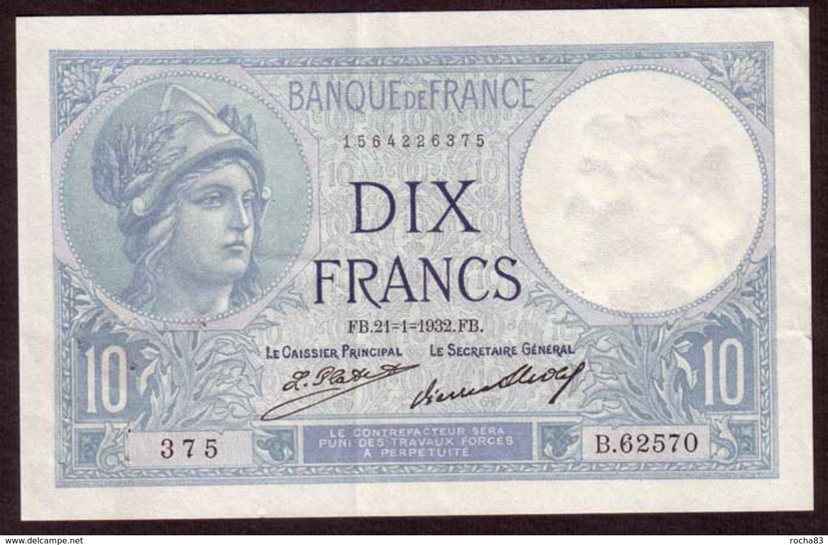 Billet - 10 Francs MINERVE Du 02 01 1932 SPL - 10 F 1916-1942 ''Minerve''