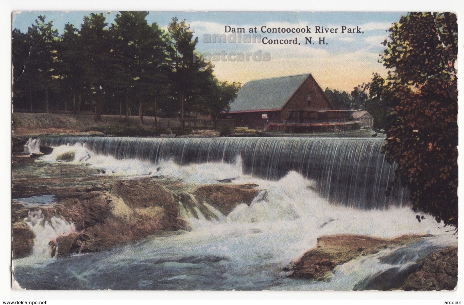 CONCORD New Hampshire NH, Contoocook River Park Water Dam, C1910s Vintage Postcard - Concord