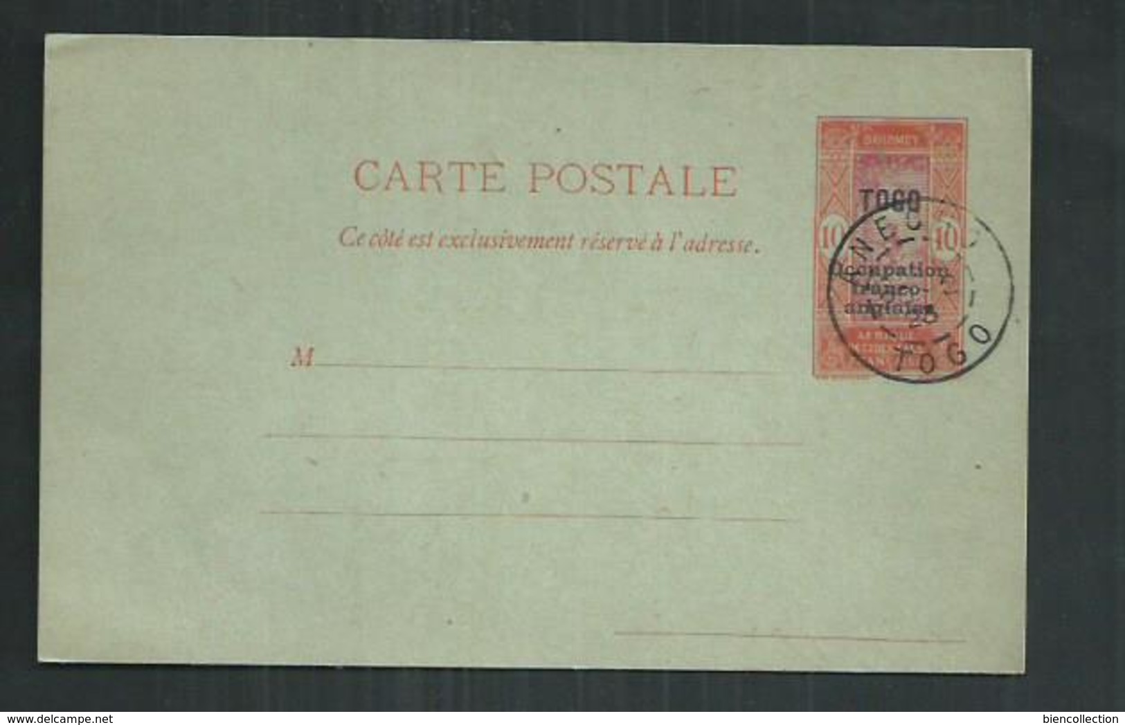 Togo. Entier Postal CP3:  Type Indigène Surchargé "occupation Franco-Anglaise" Oblitéré Anecho - Lettres & Documents