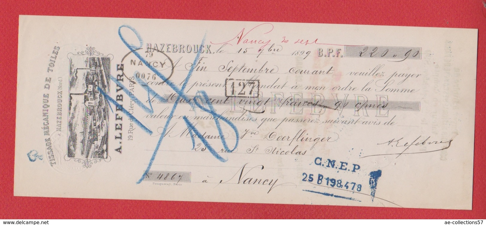 Chèque --  Tissage Mécanique De Toiles à Hazebrouck  --   1899 - Cheques En Traveller's Cheques