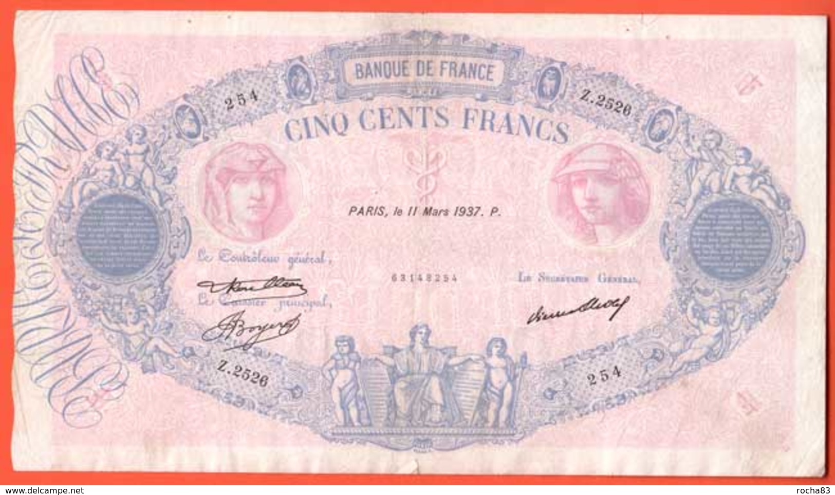 Billet - 500 Francs BLEU & ROSE Du 11 Mars 1937 TB+ - 500 F 1888-1940 ''Bleu Et Rose''