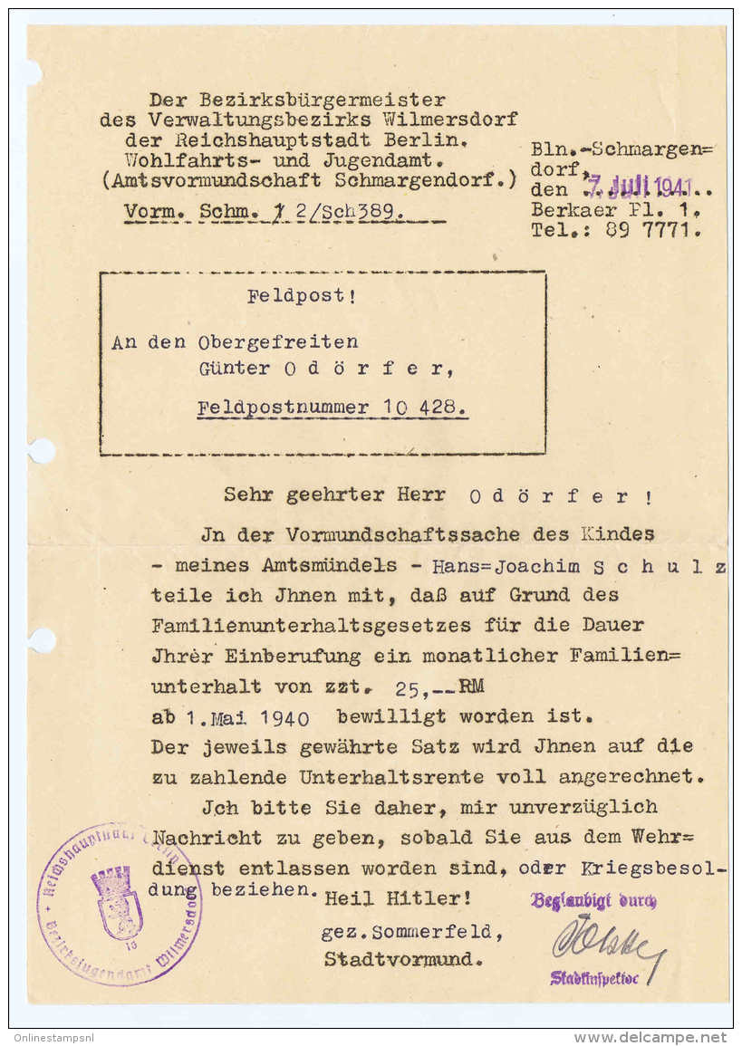 DR: Feldpost Brief 1941  10428 Luftflotten-Kommando2 Mit Dokumenten Familieunterhalt / Kriegsbesoldung - Storia Postale