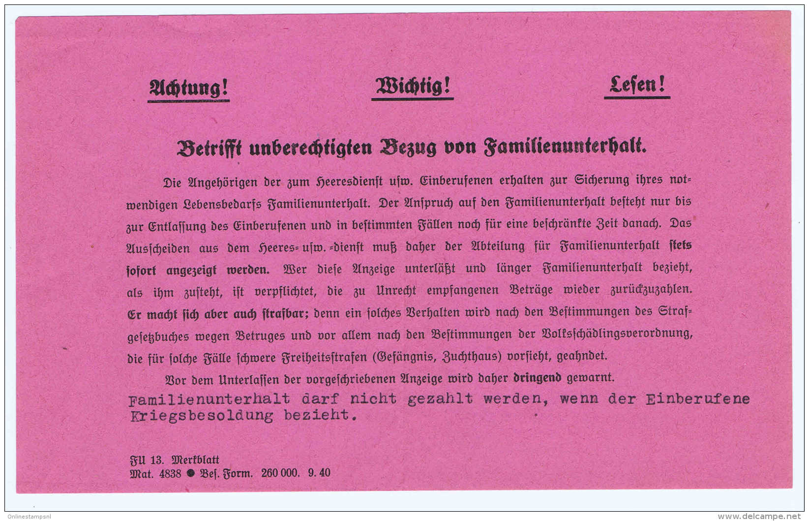DR: Feldpost Brief 1941  10428 Luftflotten-Kommando2 Mit Dokumenten Familieunterhalt / Kriegsbesoldung - Briefe U. Dokumente