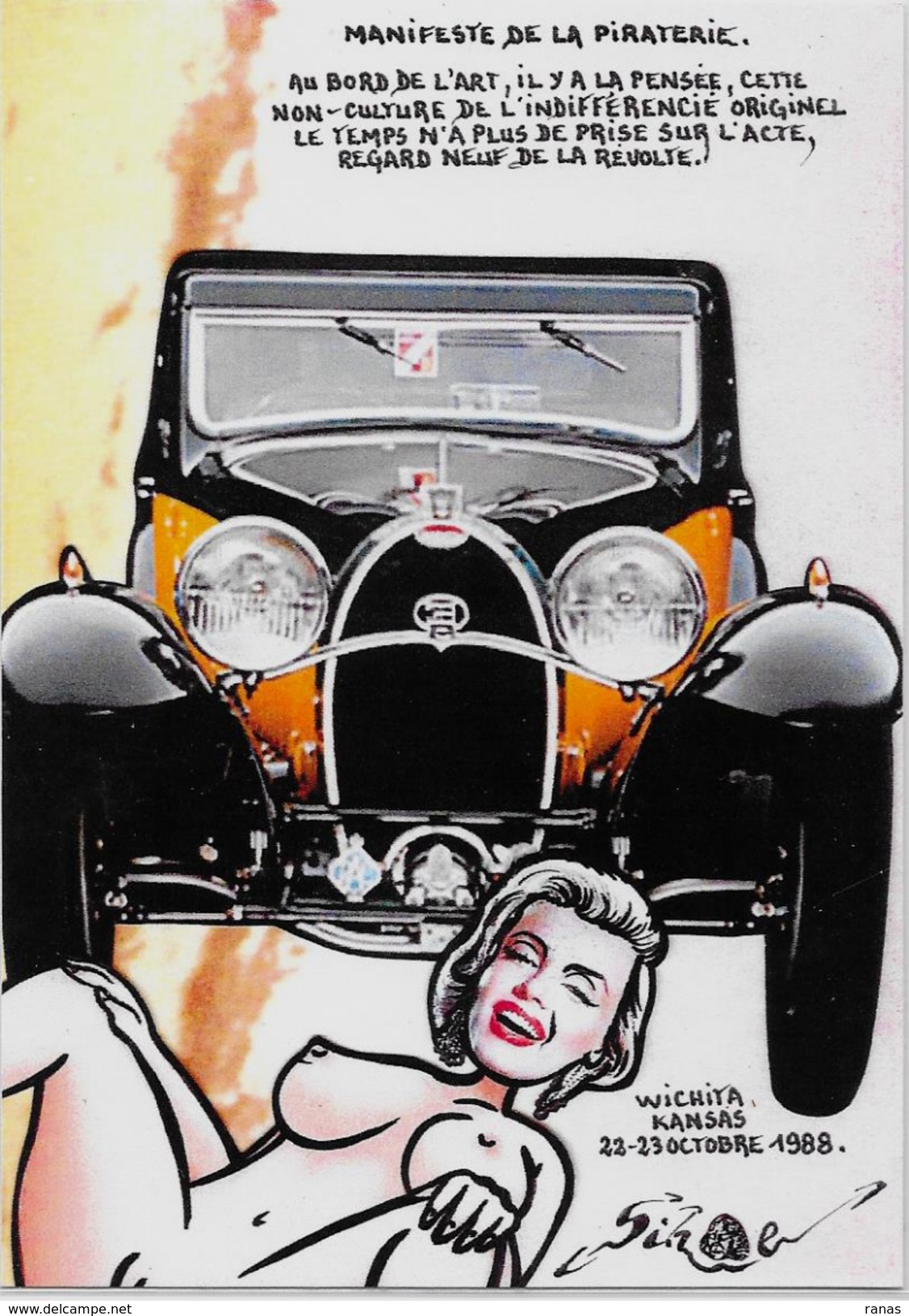CPM Salon Pirate Wichita 1988 Bugatti Marilyn Monroe Tirage Lilité à 30 Exemplaires Numérotés Signés - Collector Fairs & Bourses