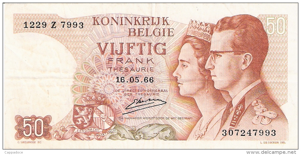 BELGIQUE   50 Francs   16/5/1966   P. 139 - Autres & Non Classés