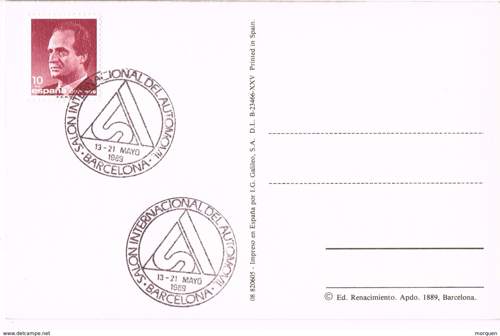 23690. Postal BARCELONA 1989. Salon Del Automovil. Hispano Suiza - Cartas & Documentos