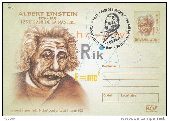 ALBERT EINSTEIN, COVER STATIONERY, ENTIER POSTAL, 2004, ROMANIA - Albert Einstein