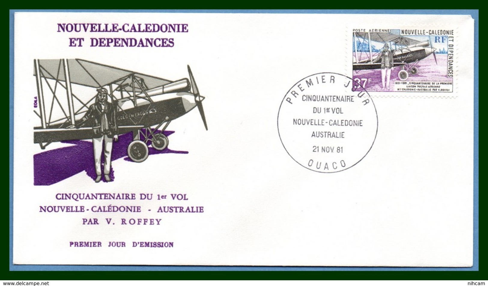 Nouvelle Calédonie  FDC N° PA 219 Cinquantenaire Du 1er Vol NC - Australie Par V. Roffey 1981 Avion Aviateur - FDC