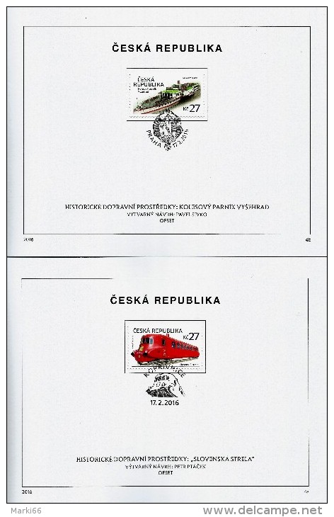 Czech Republic - 2016 - Historical Vehicles - Paddle Steamer Vysehrad And Slovenska Strela Train - FDS Set - Covers & Documents