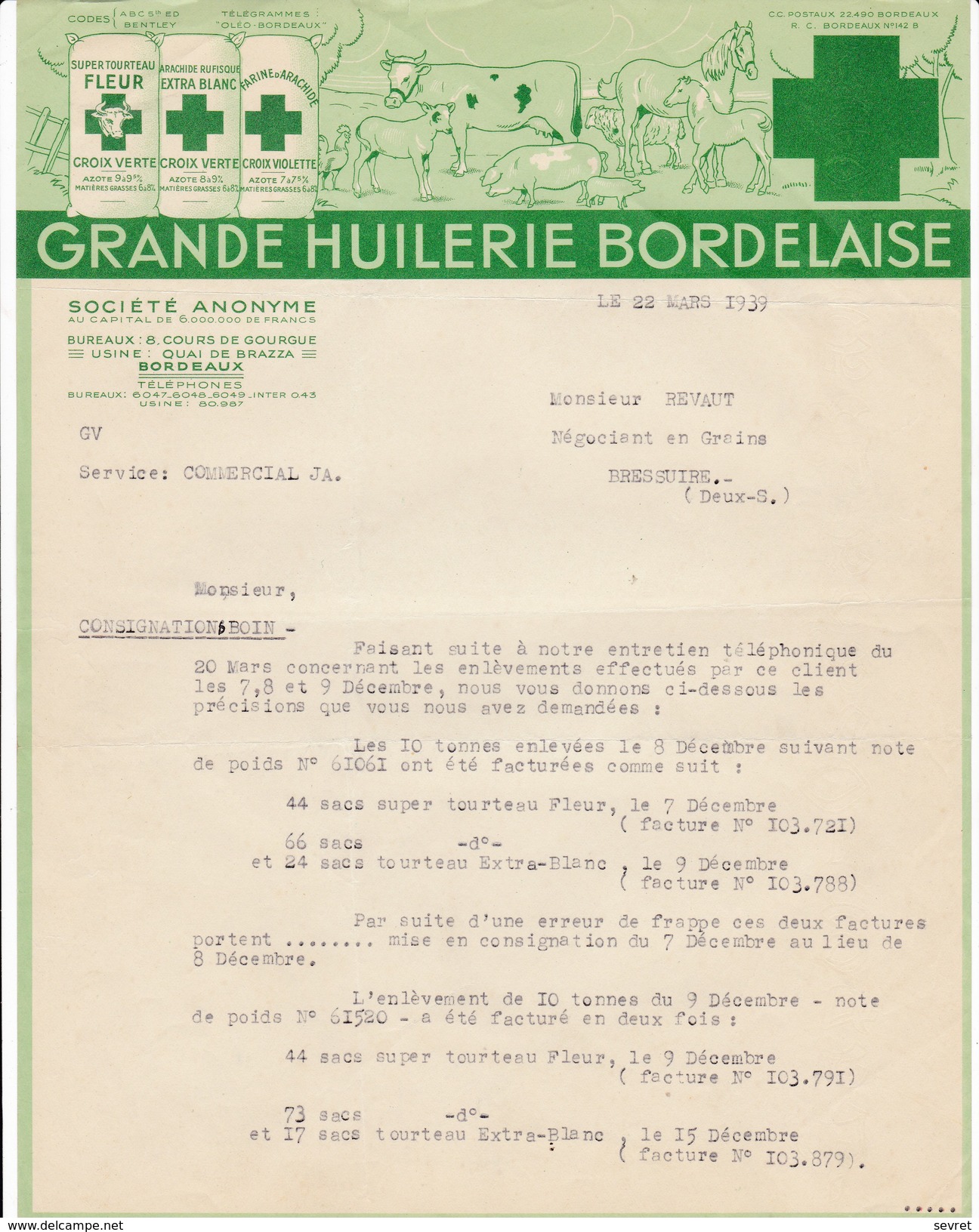 BORDEAUX  . Gironde . GRANDE HUILERIE BORDELAISE  Quai Brazza.  Beau Document Format  21x29 - Alimentos