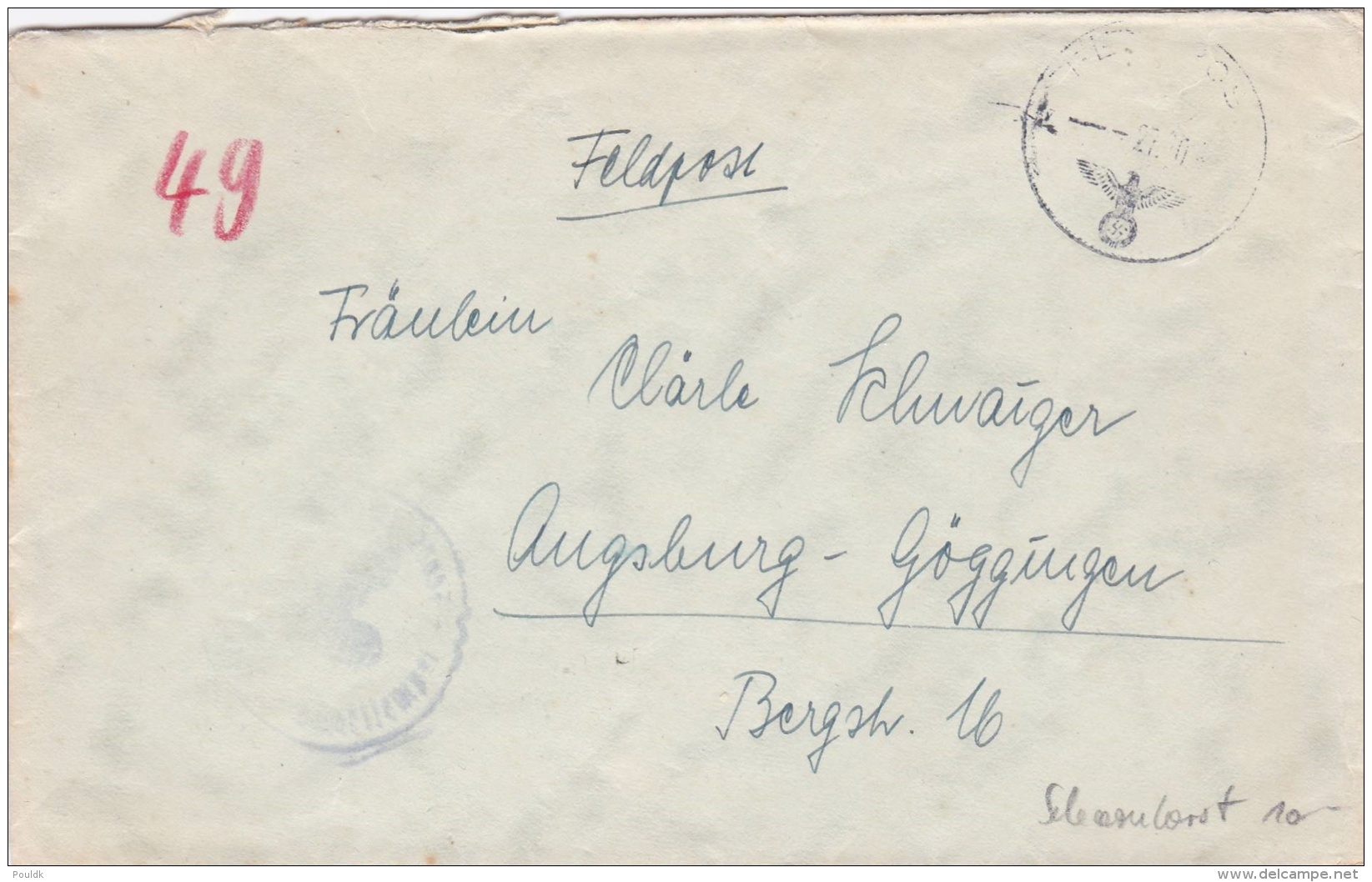 Feldpost WW2: Schlachtschiff "Scharnhorst" FP M23657 (2. Flakdiv) P/m 27.10.194* - Cover Only (T13-3) - Militaria