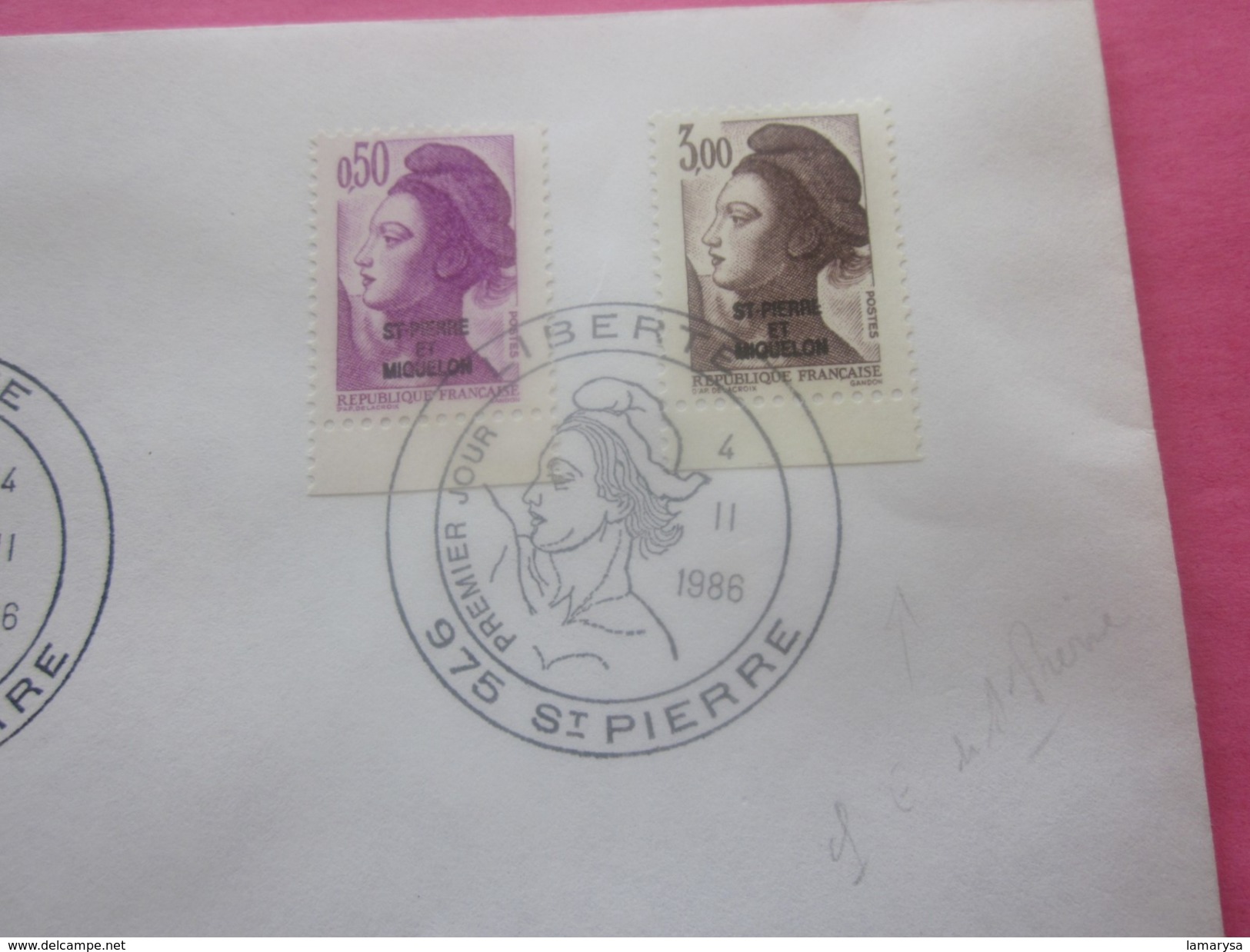 St.Pierre Et Miquelon 1986-1989 Lettre Av Timbre De Collection Marianne Liberté Surchargés Av Cachets 1er Jour - Storia Postale