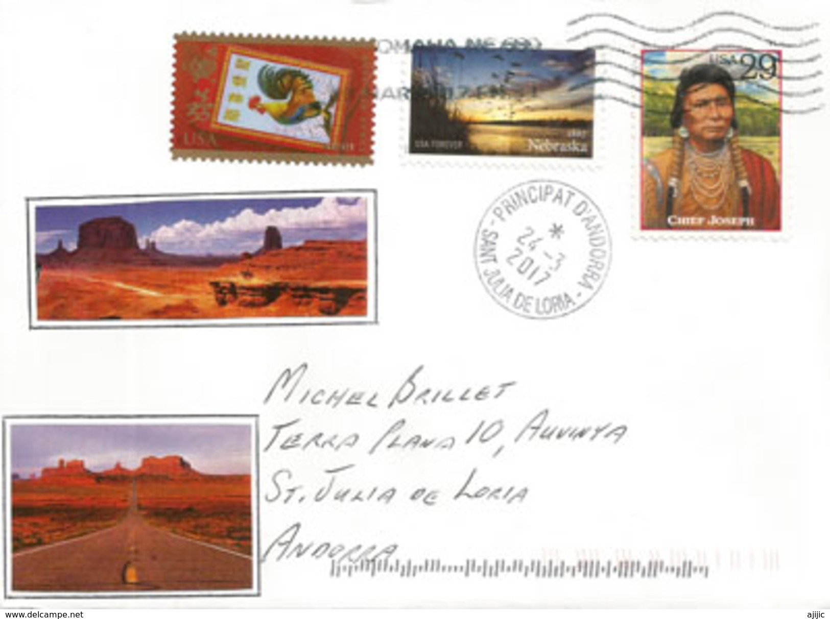 Chef Joseph,Indiens Nez-Percés, Sur Lettre Adressée ANDORRA, Avec Timbre à Date Arrivée - American Indians