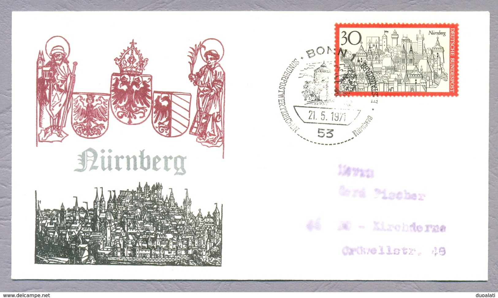 Germany 1971, 2 FDC S Fremdenverkehr Nürnberg Historischer Stadtkern Sonder Stempel Bonn & Nürnberg - Andere & Zonder Classificatie