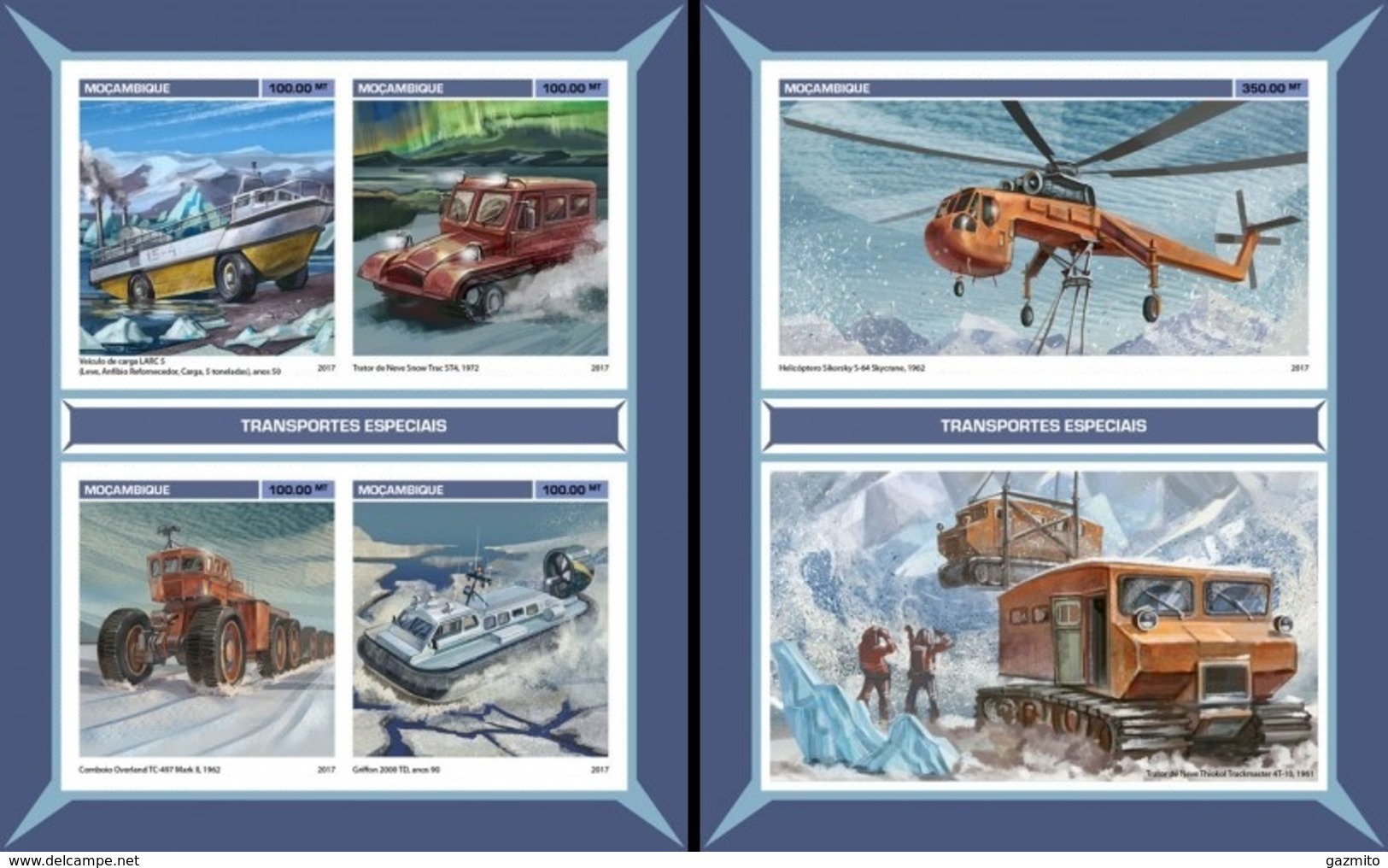 Mozambico 2017, Special Ice Transport, Boat, 4val In BF +BF IMPERFORATED - Other Means Of Transport