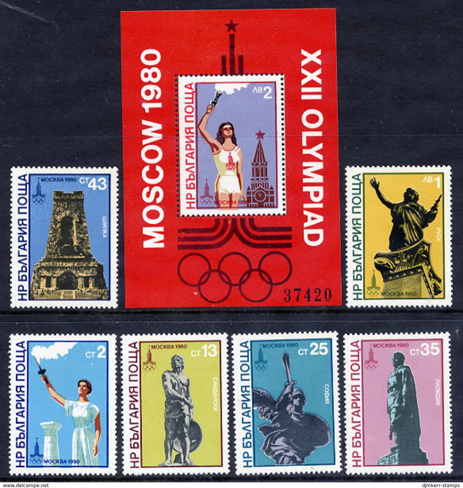 BULGARIA 1980 Olympic Games, Moscow: Olympic Flame Set And Block MNH / **.  Michel 2894-99 + Block 103 - Nuovi