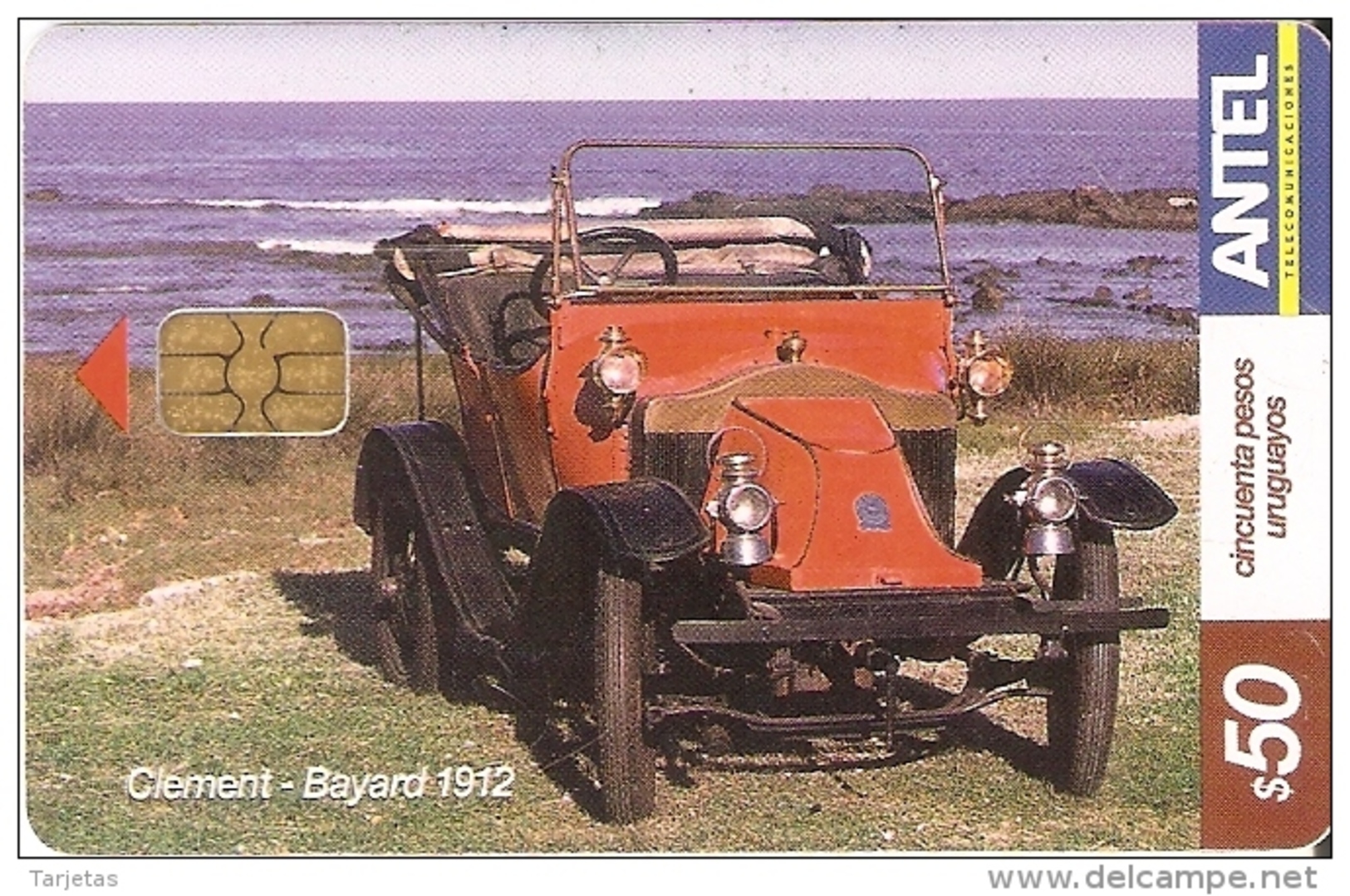 Nº 352 TARJETA DE URUGUAY DE UN COCHE DE EPOCA (CAR) CLEMENT-BAYARD 1912 - Uruguay