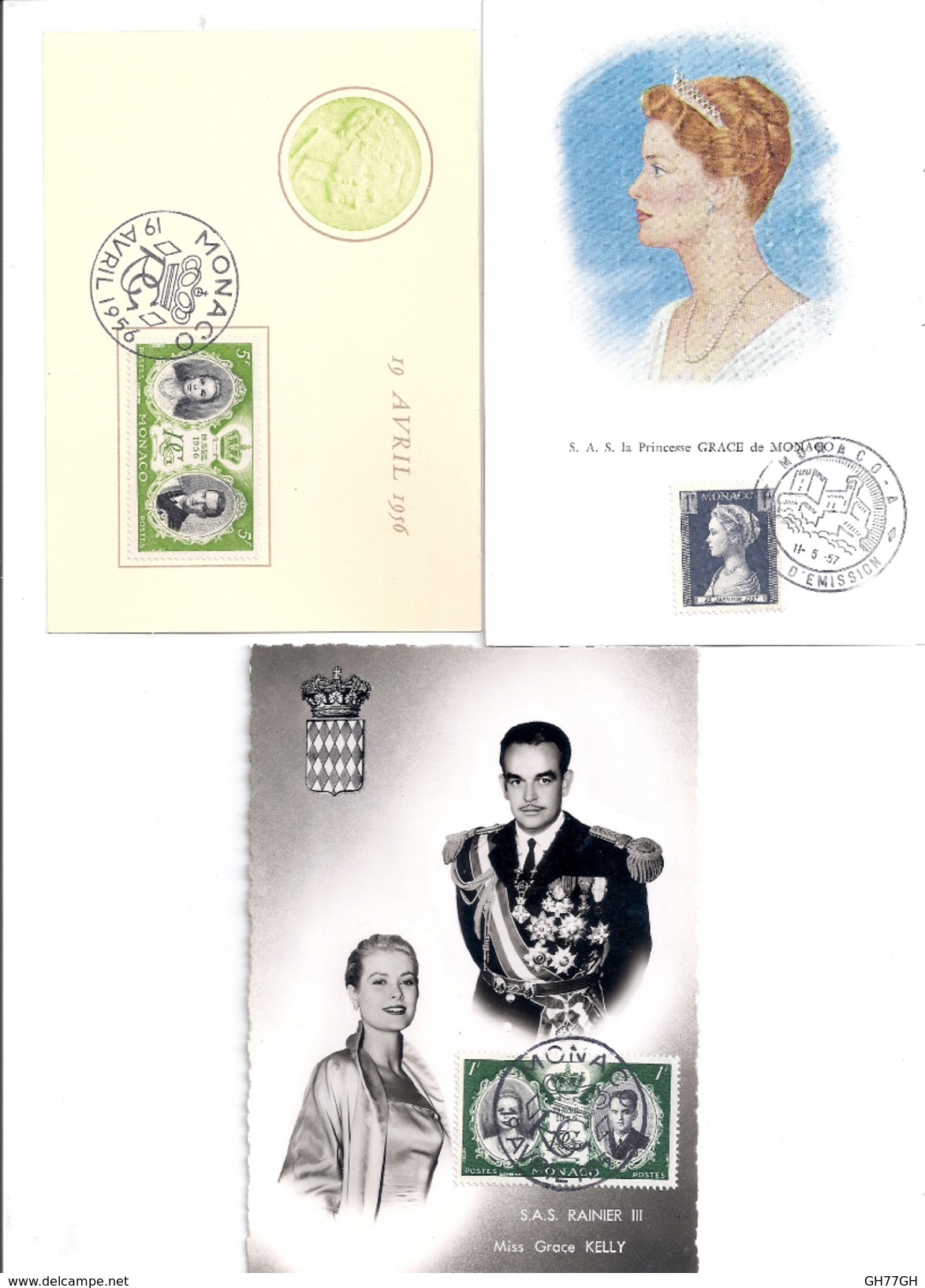 3 CPA MONACO -La Princesse GRACE 1957 -S.A.S. Rainier III/Miss Grace Kelly -Monaco 19/04/1956 Mariage De S.A.S. - Colecciones & Lotes