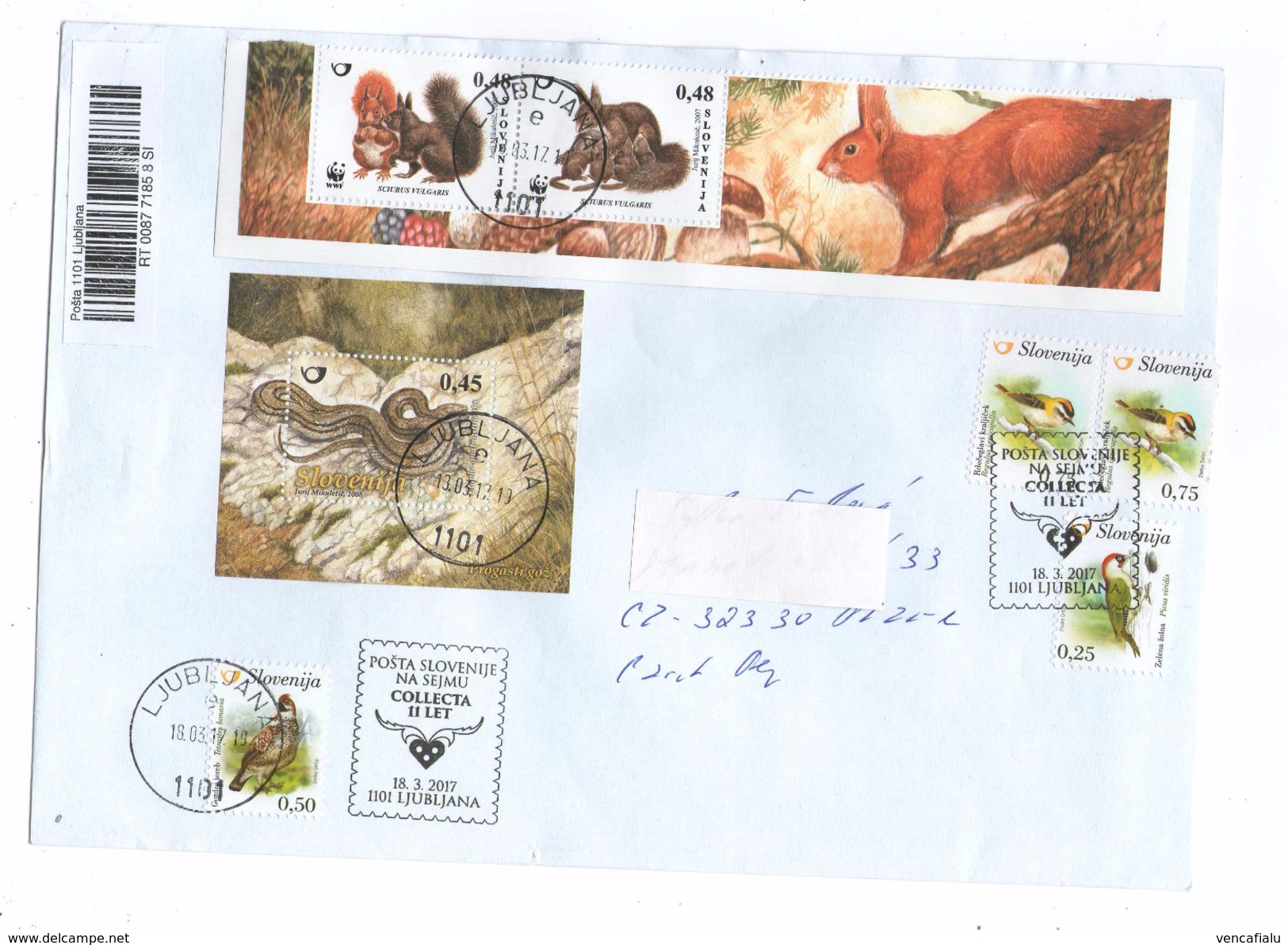 Slovenia - Squirrel, 2 Stamps From Block, Postage Used, Registered Cover In Czech Rep.,with Special Cancellation,NICE!! - Storia Postale