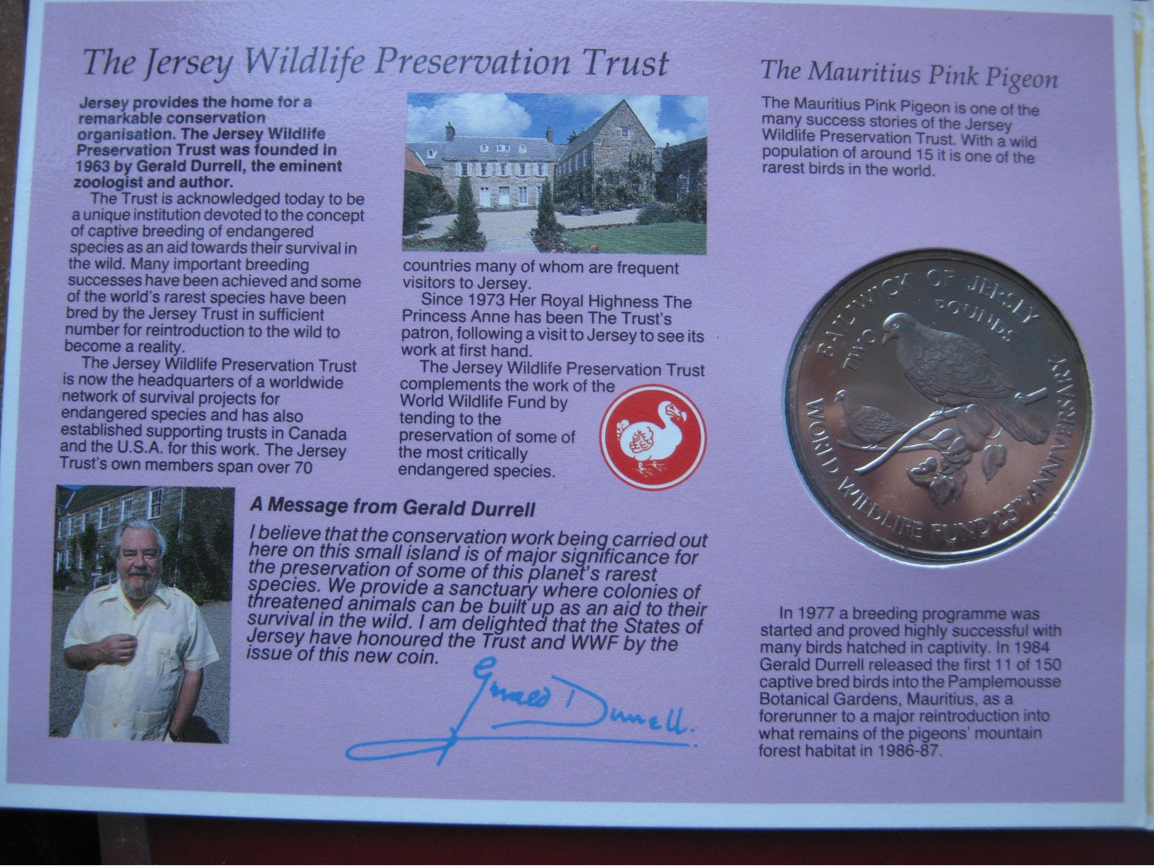 Jersey 1987 Crown £2 Pounds UNC Coin World Wildlife Fund Pigeons Sealed Pack - Jersey