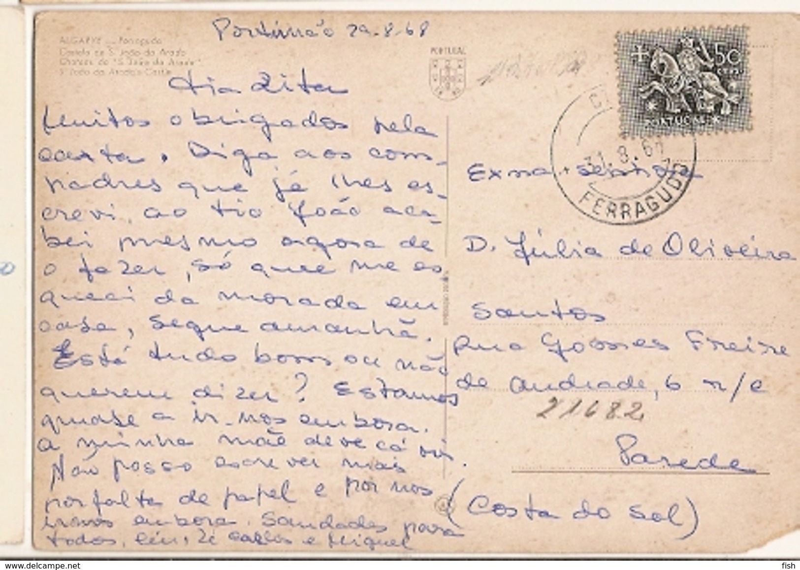 Portugal & Bilhete Postal Usado, Castelo De São João Do Arado, Ferragudo Para Parede 1968 (460) - Faro