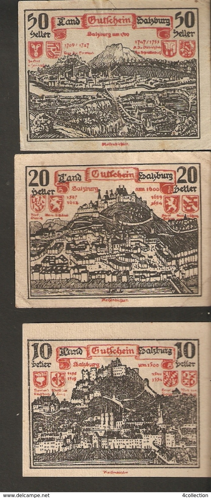 P80-10. Austria Land SALZBURG 10 20 50 Heller 1920 Austrian Notgeld 3psc. Lot - Autriche