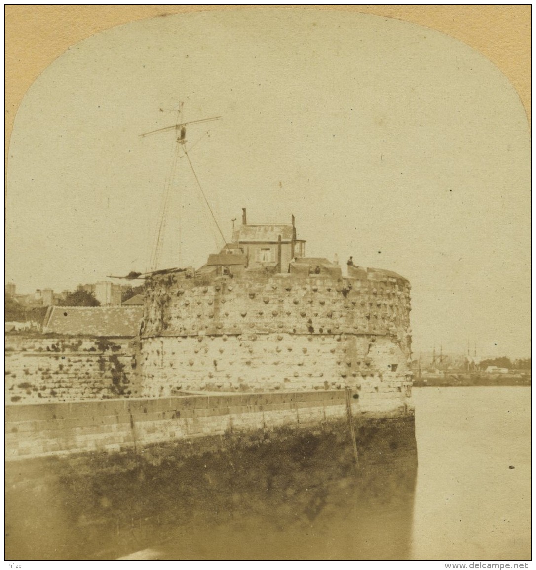 Stéréo Circa 1858 Furne Et Tournier. La Normandie Artistique. N° 64. Le Havre. L'entrée Du Port Et La Tour François Ier. - Photos Stéréoscopiques