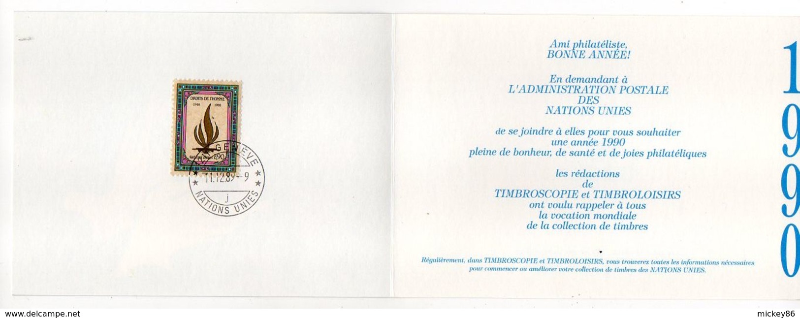 Nations-Unies--1989-Document Philatélique-Bonne Année-tp "Droits De L'Homme"-illustration Signée - Covers & Documents